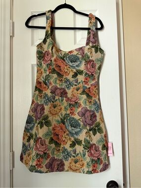 Pretty Little Thing Floral Tapestry Mini Dress with Scoop Neck